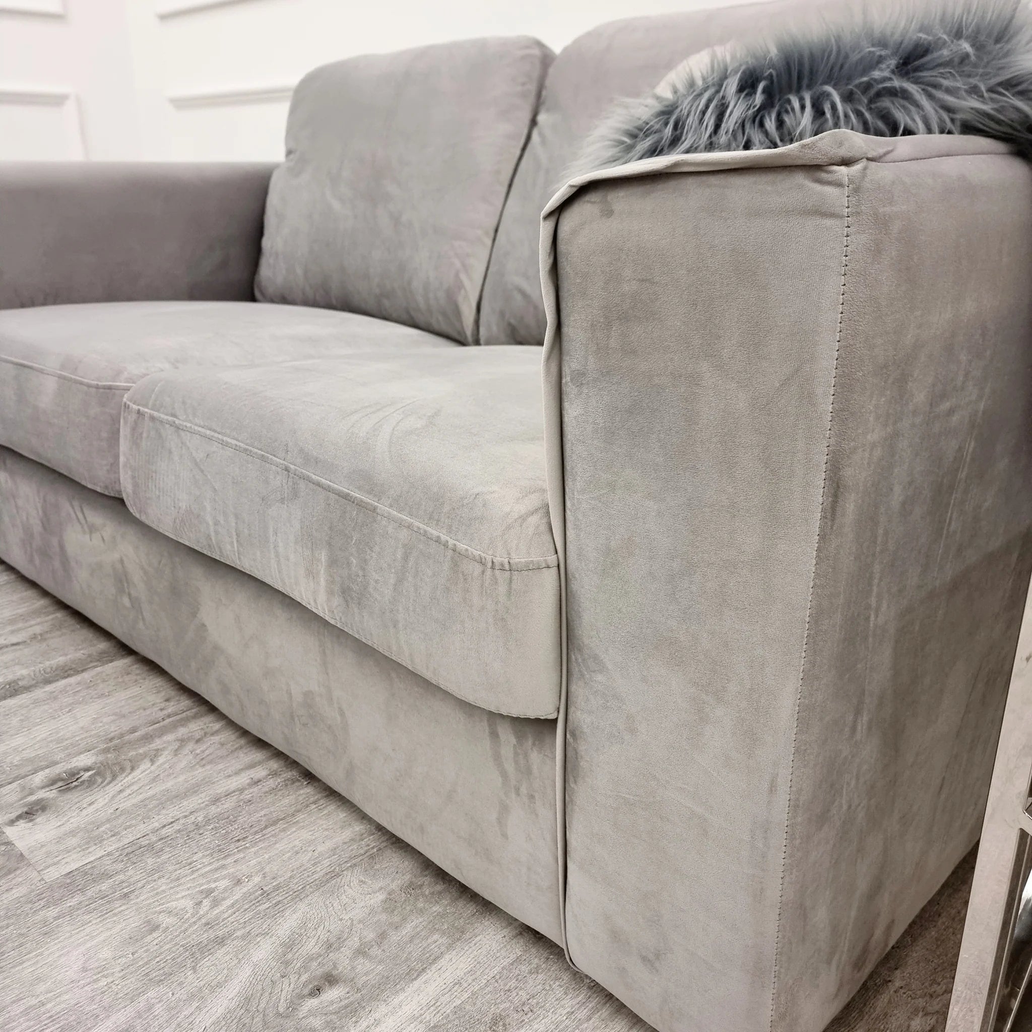 Hudson 3 seater fabric sofa in steel color side view for modern living room solid furniture UK