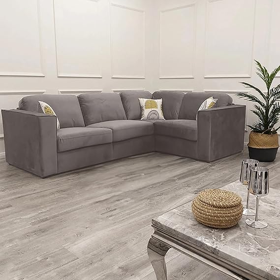 Hudson 4 piece corner sofa in pebble grey fabric for modern living room solid furniture UK