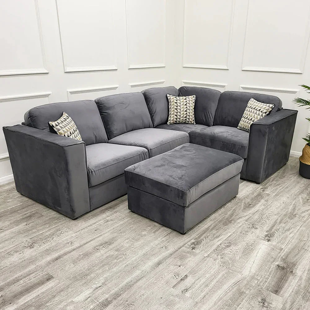 Hudson 4 piece fabric corner sofa in steel colour by Solid Furniture UK