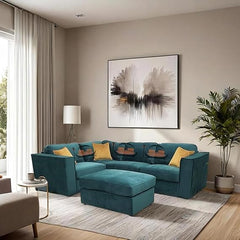 Hudson 4 Piece Corner Sofa in Teal Green Fabric with Modular Design solid furniture UK