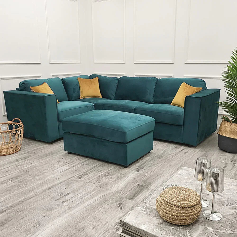 Hudson fabric corner sofa in teal green for contemporary homes solid furniture UK