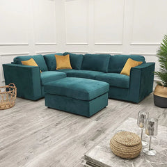 Hudson fabric corner sofa in teal green for contemporary homes solid furniture UK