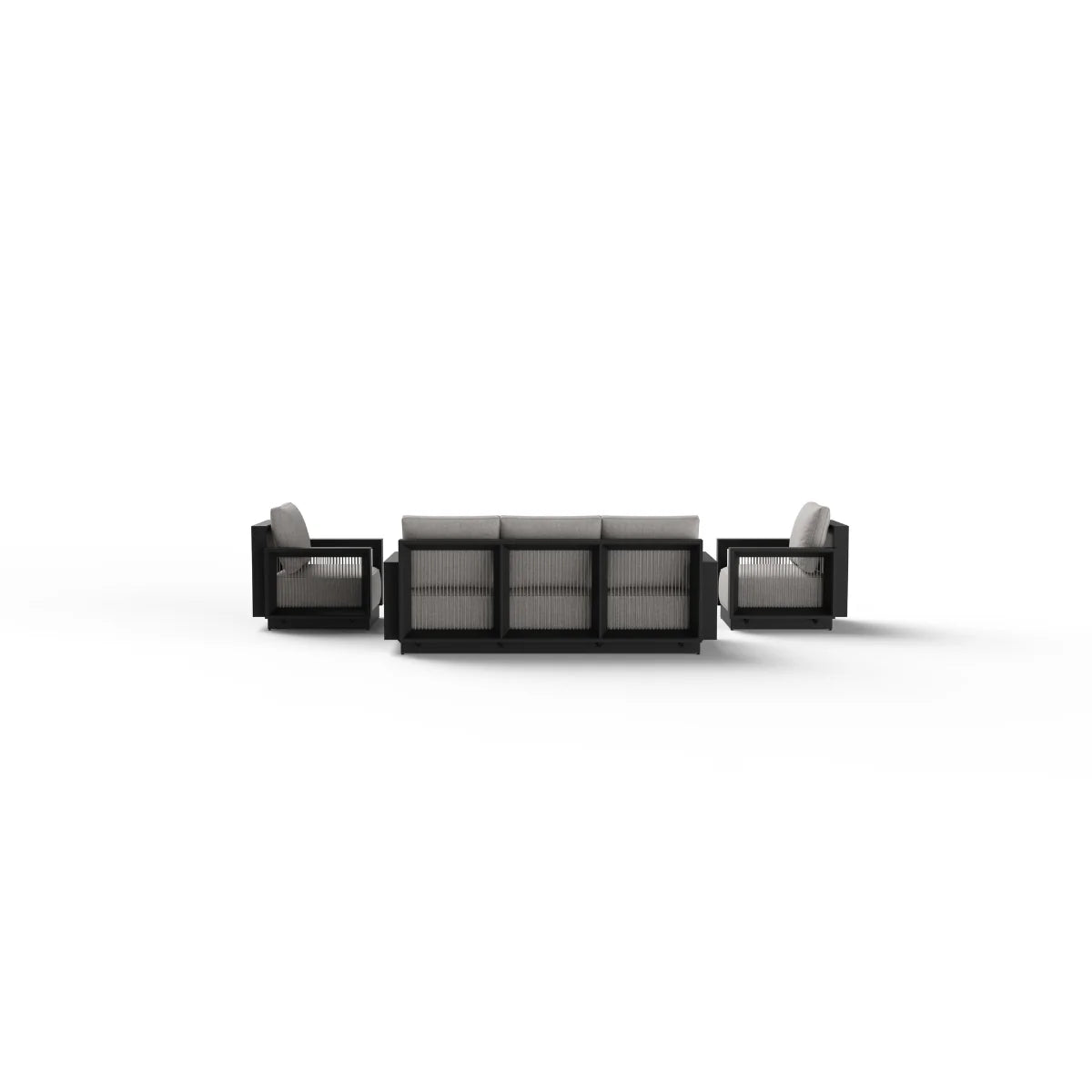 Ikos Onyx 5 seater garden lounge set back side view showing aluminium frame and woven design, durable outdoor patio furniture solid furniture  UK