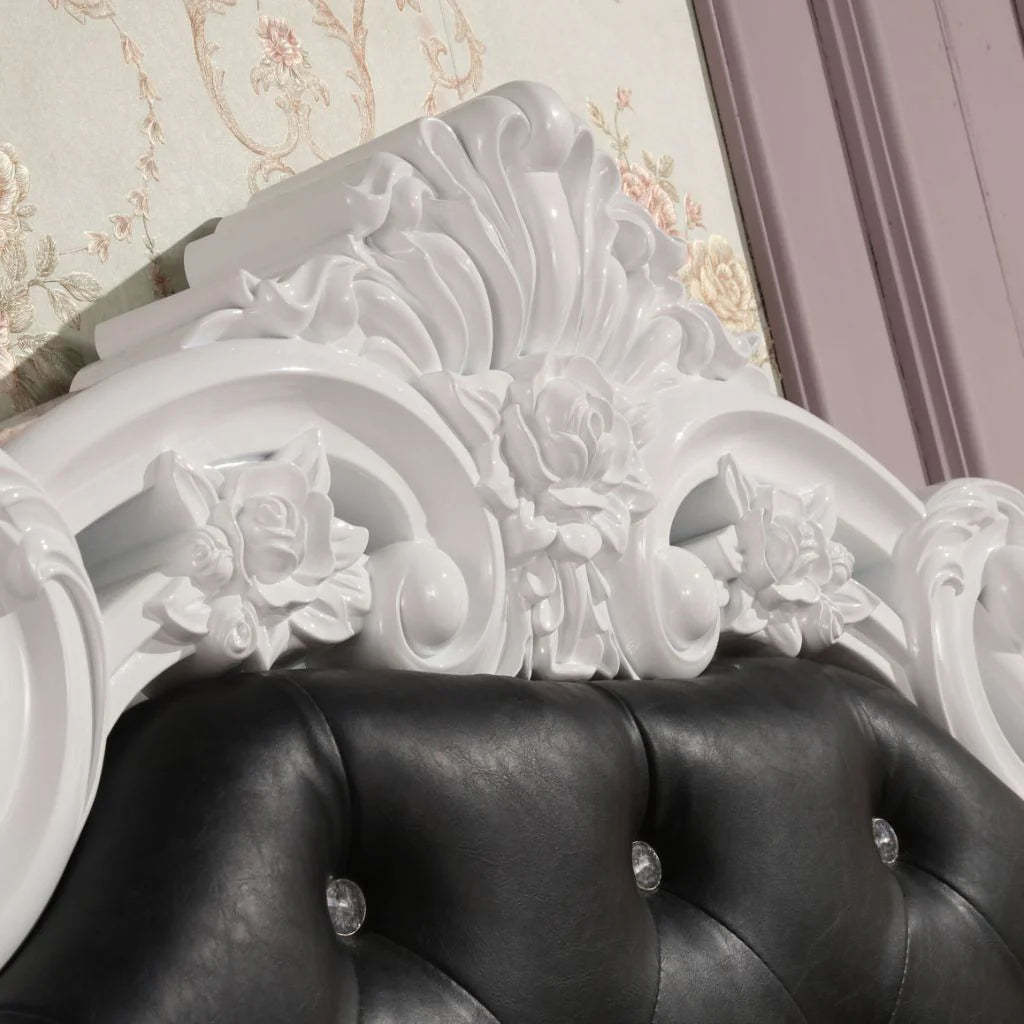 Close-up view of Black Headboard Italian High Gloss Rugby Ottoman Bed from Solid Furniture UK