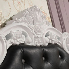 Close-up view of Black Headboard Italian High Gloss Rugby Ottoman Bed from Solid Furniture UK