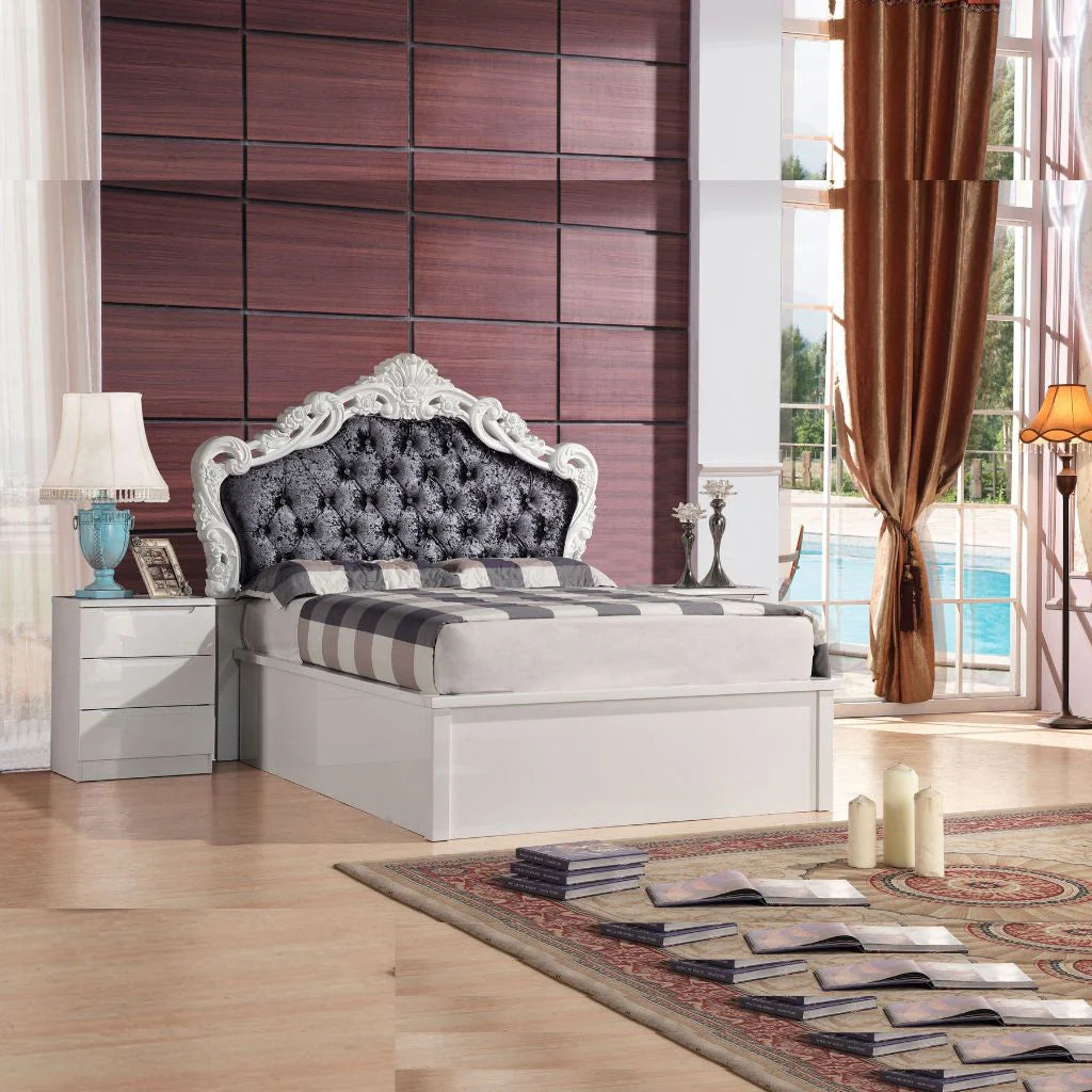 Dark grey headboard Italian High Gloss Rugby Ottoman Bed from Solid Furniture UK