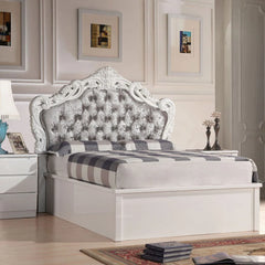 Light grey headboard Italian High Gloss Rugby Ottoman Bed from Solid Furniture UK