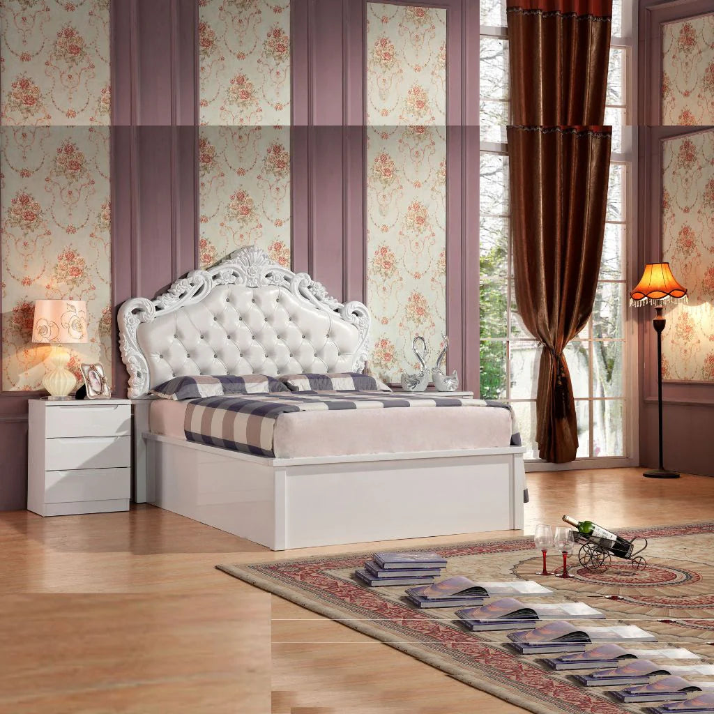 White headboard Italian High Gloss Rugby Ottoman Bed from Solid Furniture UK