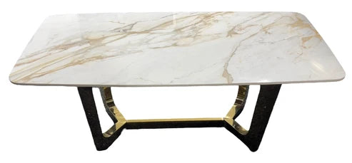 Jessica coffee table top view showing smooth ceramic surface and geometric gold base, Solid Furniture UK