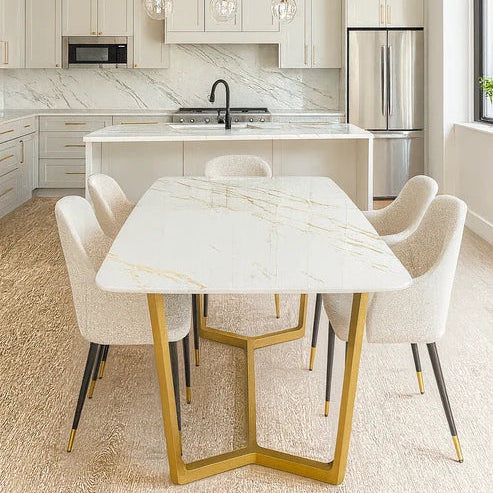 Jessica dining table with gold geometric frame and ceramic top in a modern living room, Solid Furniture UK