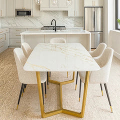 Jessica dining table with gold geometric frame and ceramic top in a modern living room, Solid Furniture UK