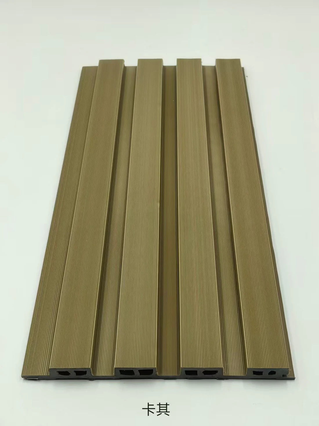 Khaki outdoor wall panels 16x240cm pack of 12 UK by Solid Furniture LTD showing natural slatted composite design for exterior walls
