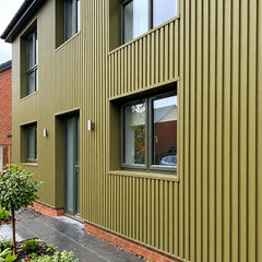 Khaki waterproof exterior WPC wall panels 180/290cm installed on outside house wall UK | Solid Furniture UK