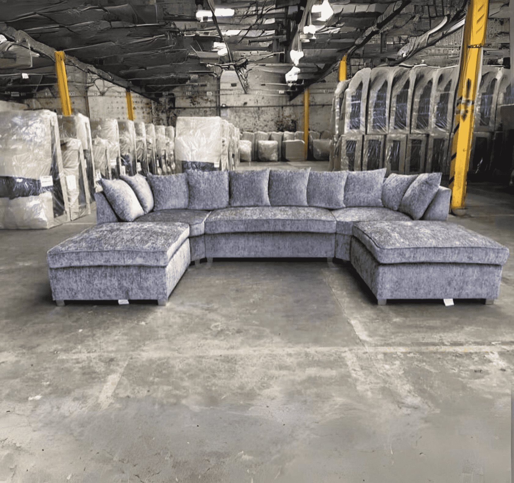 Large Bishop U shape corner sofa in Platinum plush velvet with soft tones and deep comfortable seating UK SOLID FURNITURE LTD