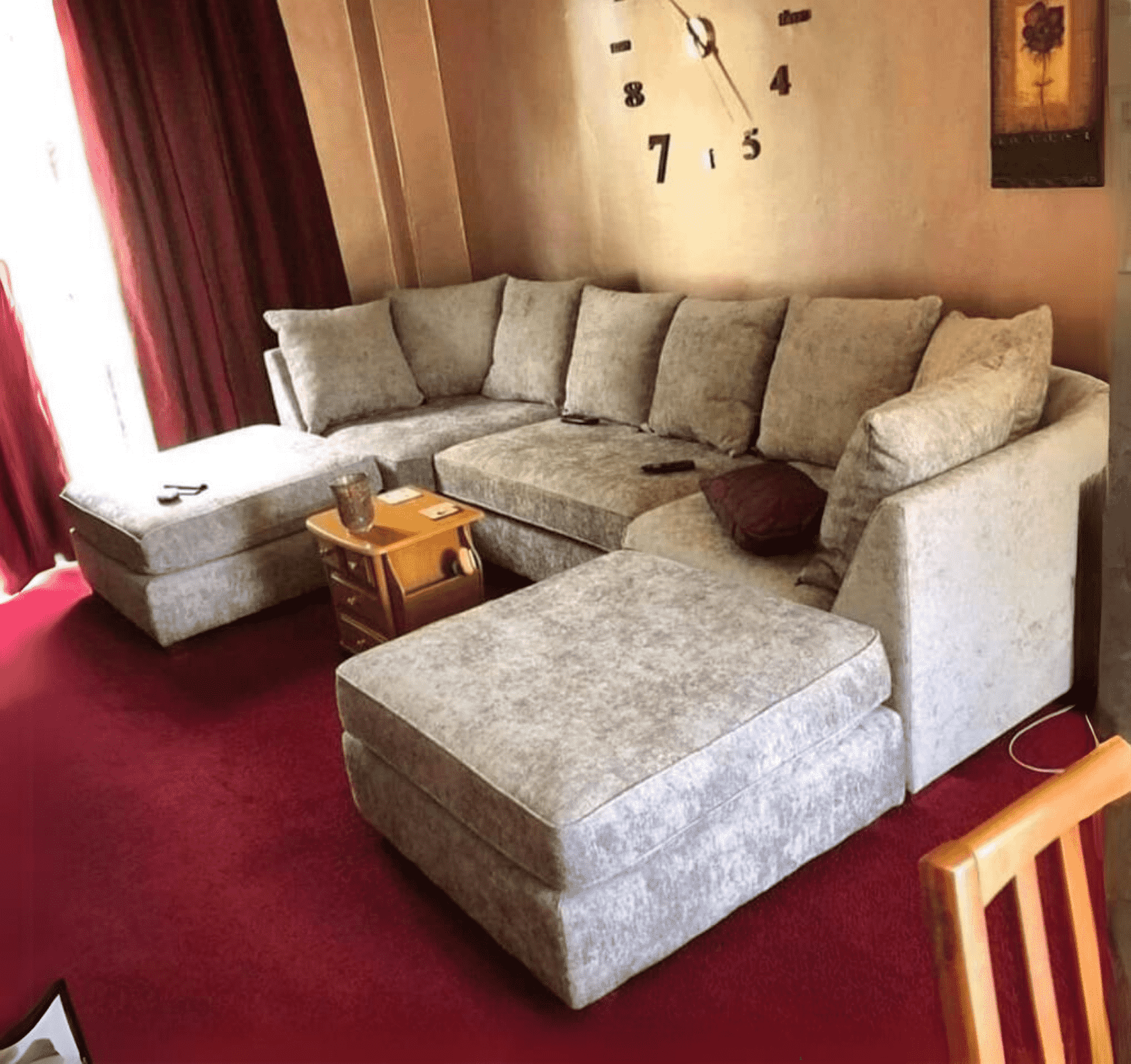 Large Bishop U shape corner sofa in chenille fabric showing spacious UK made design and deep seating SOLID FURNITURE LTD