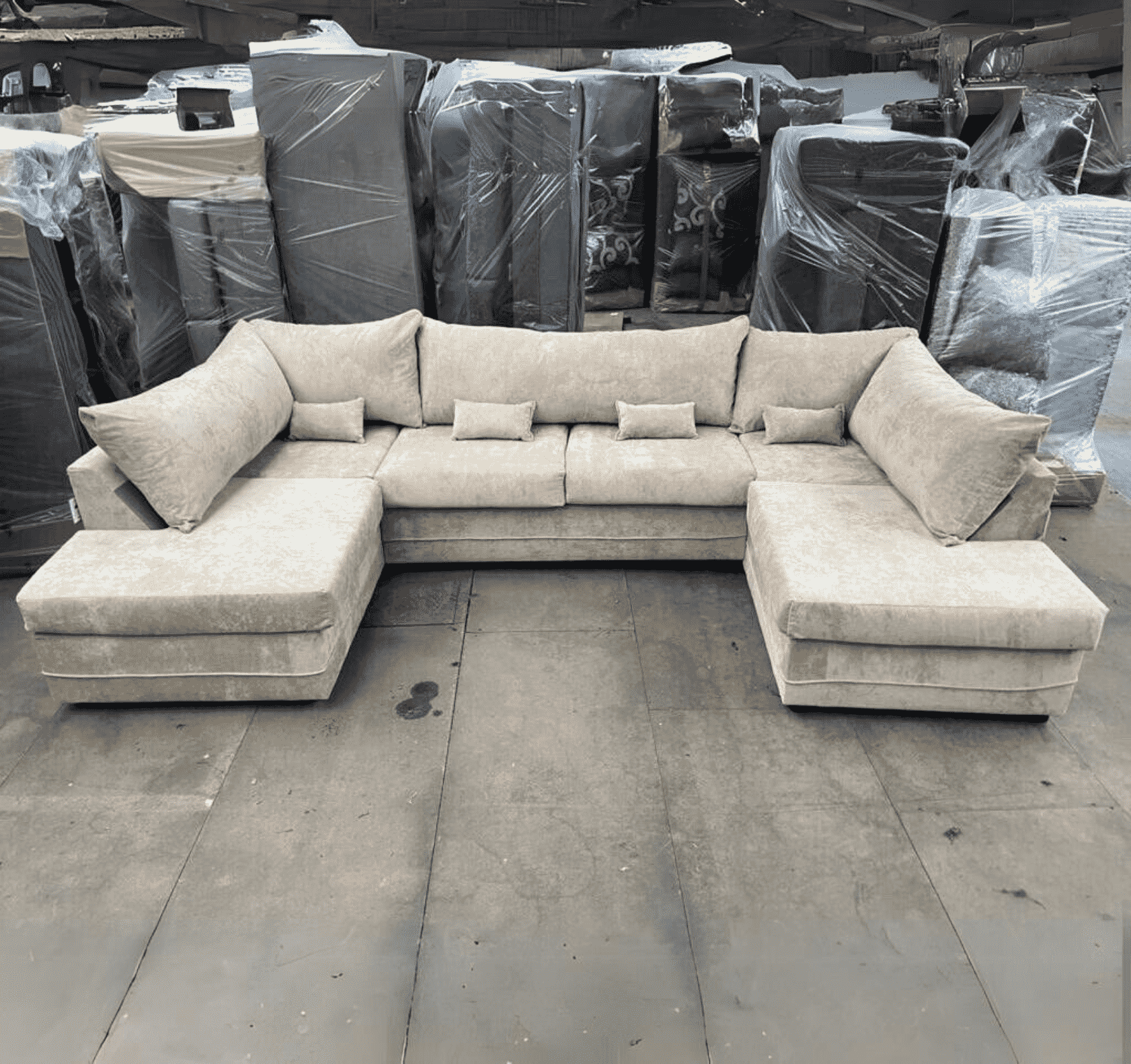 Large Bishop U shape corner sofa in silver chenille fabric showing stylish and spacious seating UK SOLID FURNITURE LTD