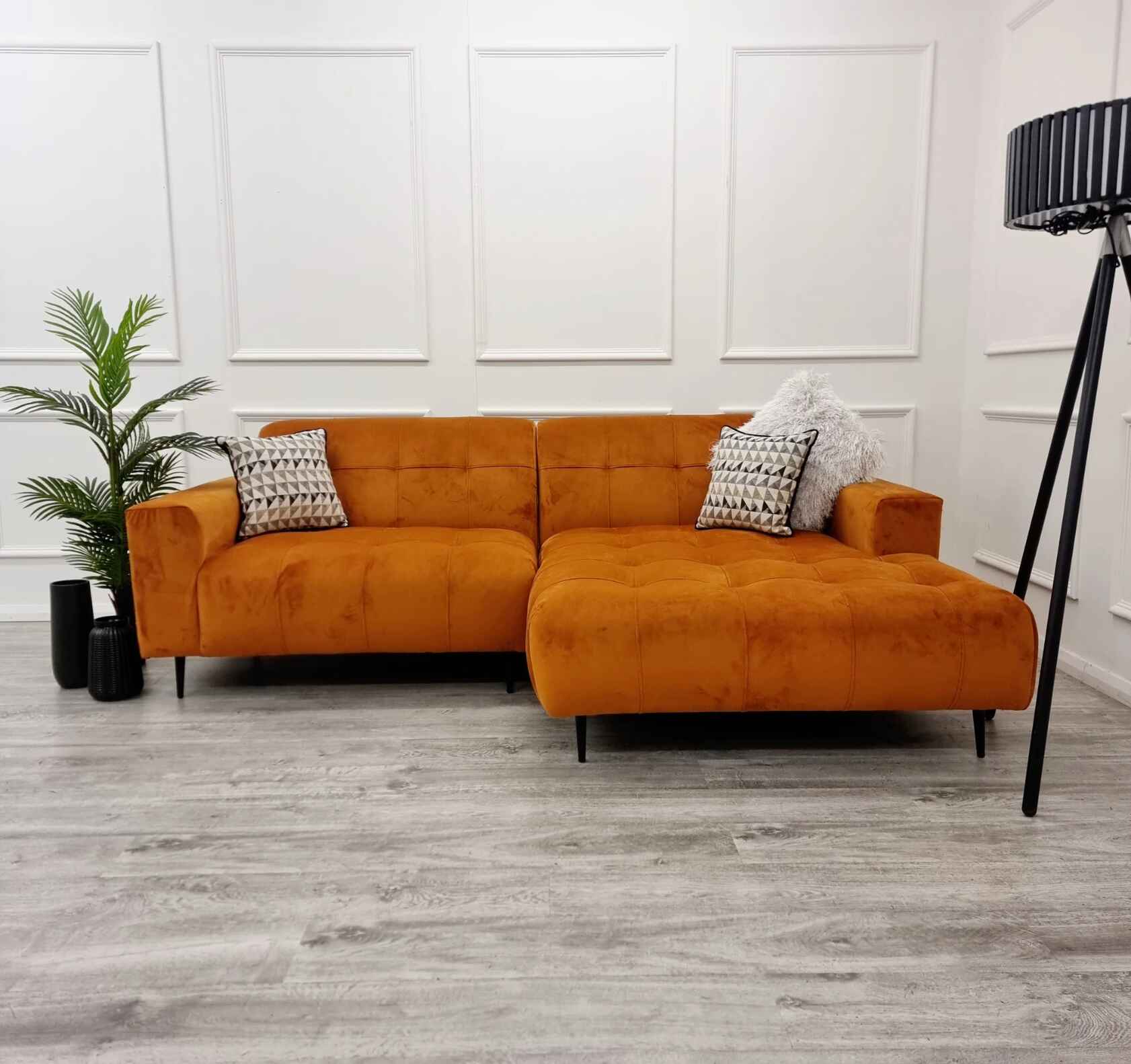 Large Oslo Velvet Corner Sofa with Relaxing Chaise SOLID FURNITURE UK
