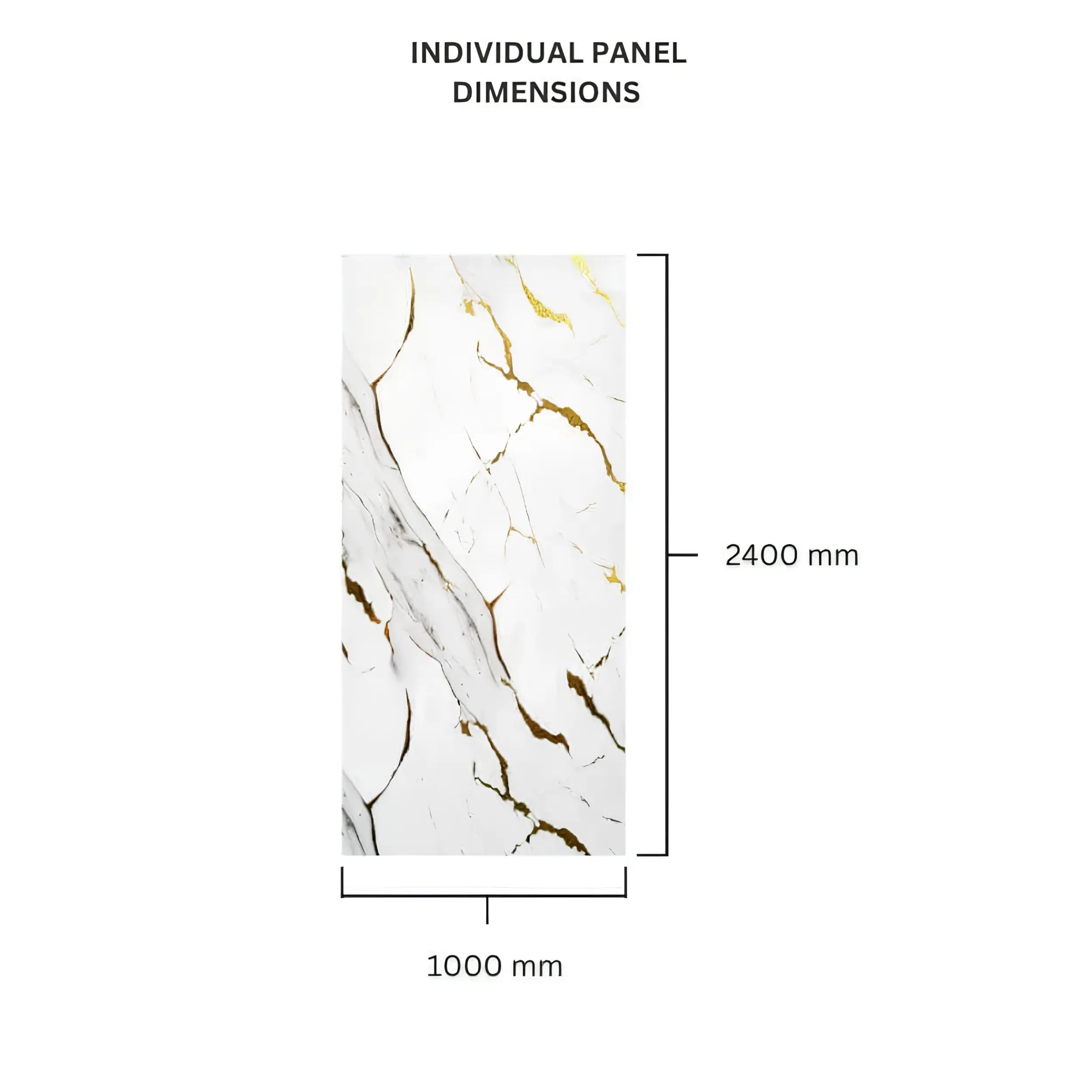 Large White and Gold gloss PVC wall panel showing 1000 x 2400mm dimensions by Solid Furniture UK