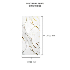 Large White and Gold gloss PVC wall panel showing 1000 x 2400mm dimensions by Solid Furniture UK