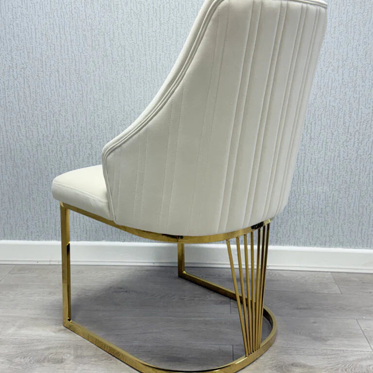 Lasco Cream & Gold Dining Chair Back View with Elegant Frame Detail from Solid Furniture UK