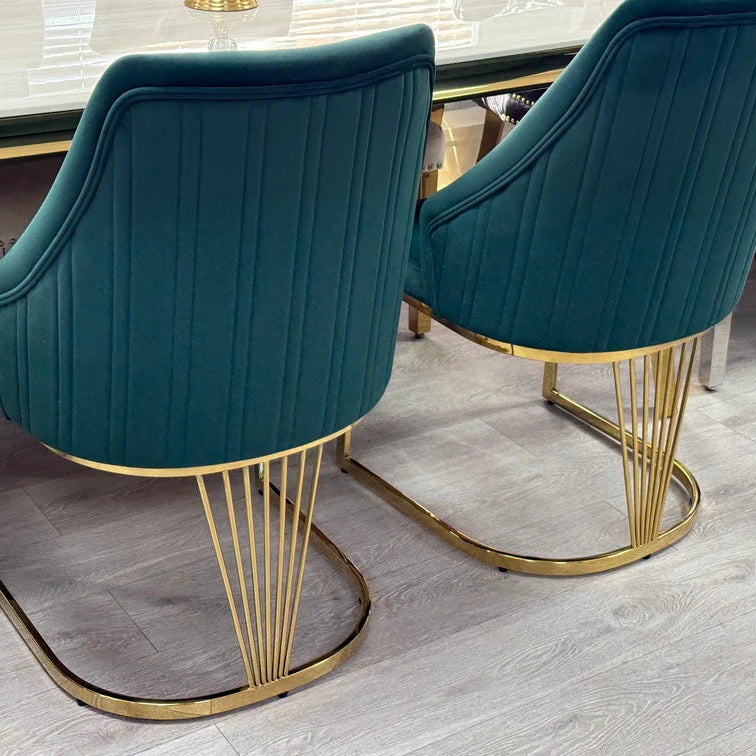Lasco Green & Gold Dining Chair Back View with Elegant Frame Detail from Solid Furniture UK