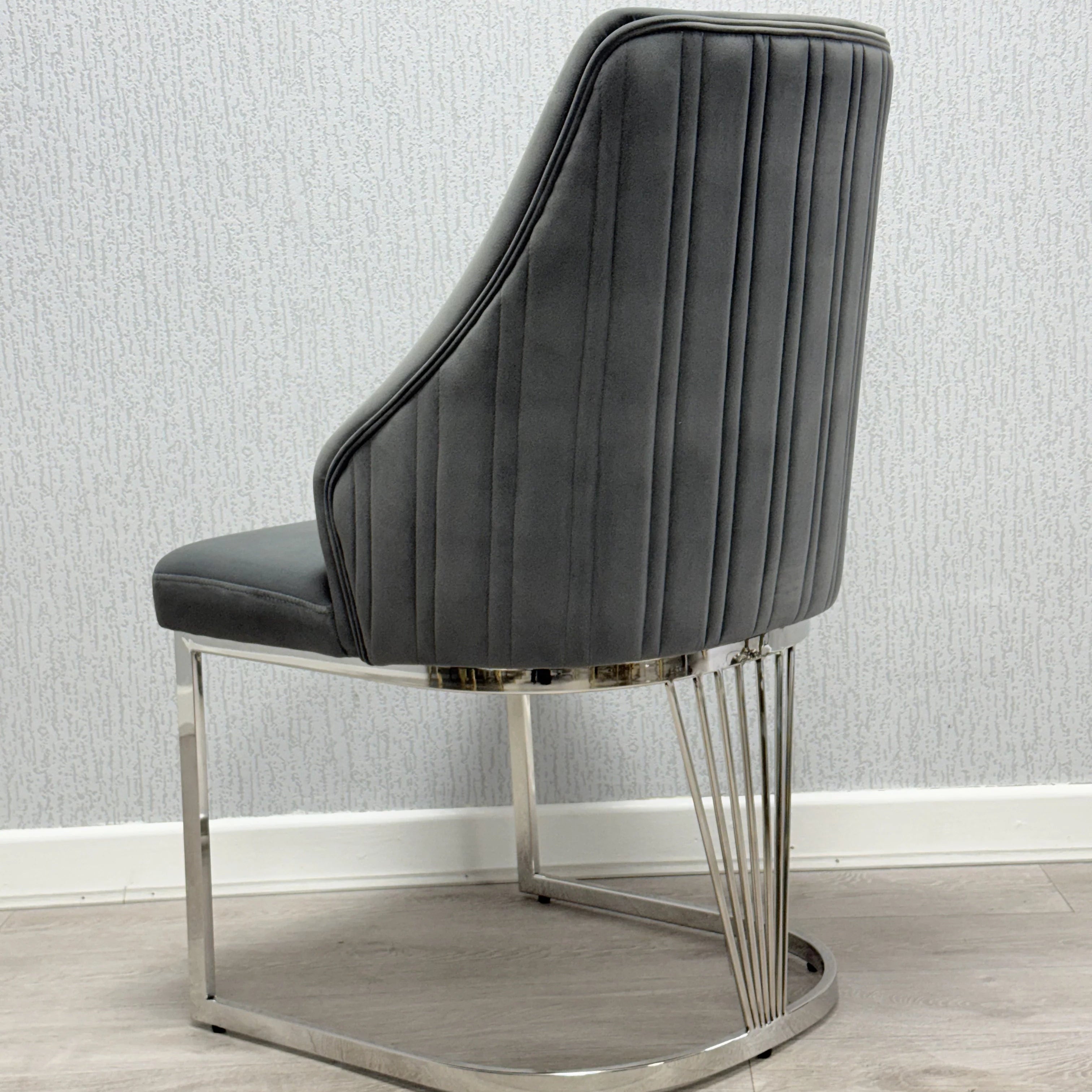 Lasco Grey & Silver Dining Chair Back View with Elegant Frame Detail from Solid Furniture UK