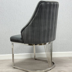 Lasco Grey & Silver Dining Chair Back View with Elegant Frame Detail from Solid Furniture UK