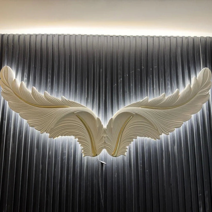 LED Wings Luxury Lighted Wall Décor mounted on premium wall panels by Solid Furniture UK, creating a stylish illuminated feature wall for modern interiors.