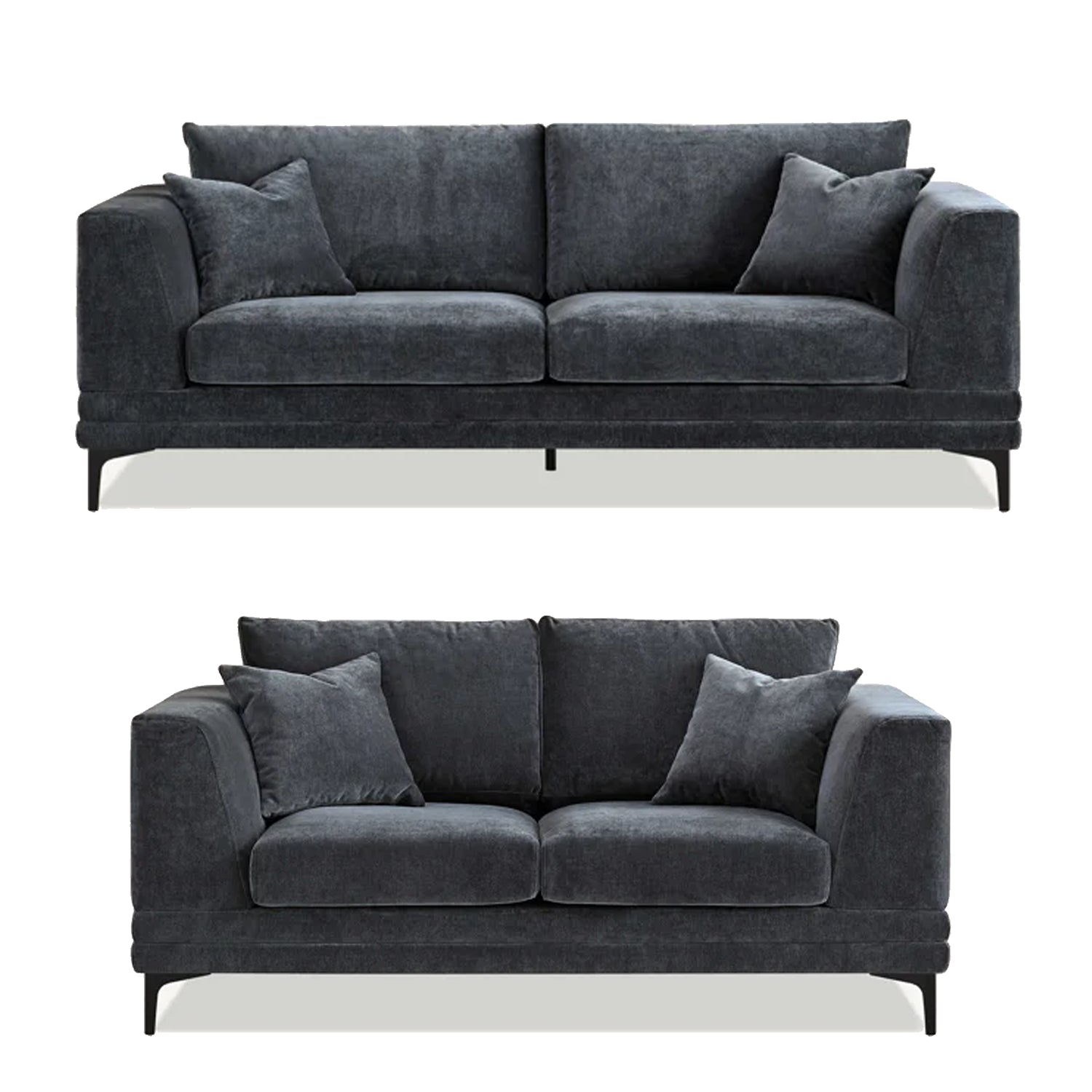 Lenox 3+2 seater sofa in steel grey velvet, mid-century modern living room seating solid furniture UK