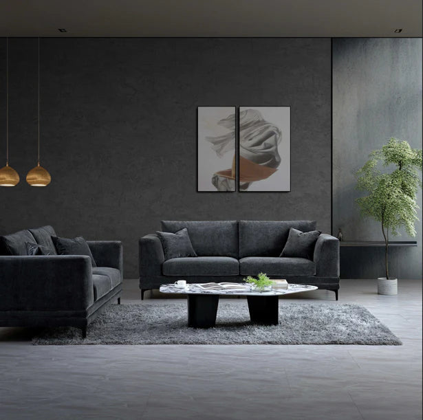 Lenox sofa styled in a modern living room with mid-century furniture solid furniture UK