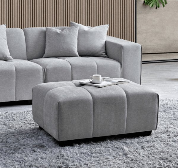 Leonard bouclé corner sofa in cloudy grey styled in a modern living room- SOLID FURNITURE LTD