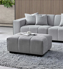 Leonard matching footstool in cloudy grey bouclé fabric, perfect companion to the corner sofa solid furniture UK