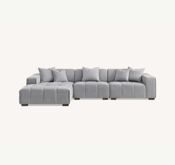 Modern Leonard left hand corner sofa in cloudy grey bouclé fabric - SOLID FURNITURE LTD