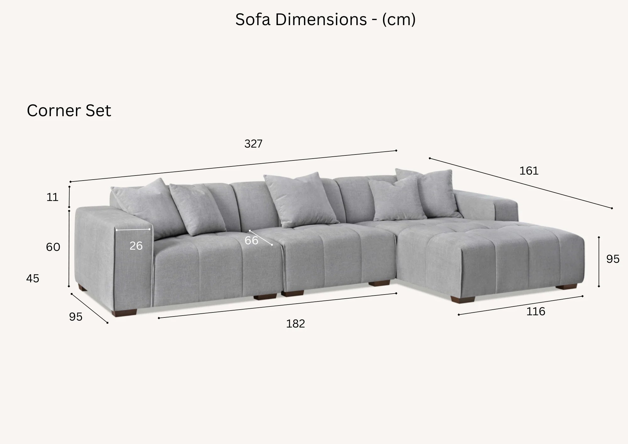 Leonard right-hand corner sofa in cloudy grey bouclé fabric, modern modular living room seating dimension solid furniture UK