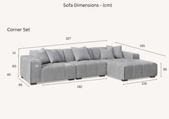 Leonard right-hand corner sofa in cloudy grey bouclé fabric, modern modular living room seating dimension solid furniture UK