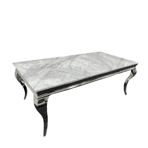 Lewis 1.2m coffee table in white marble-effect finish with chrome frame, main view for a modern living room, Solid Furniture UK
