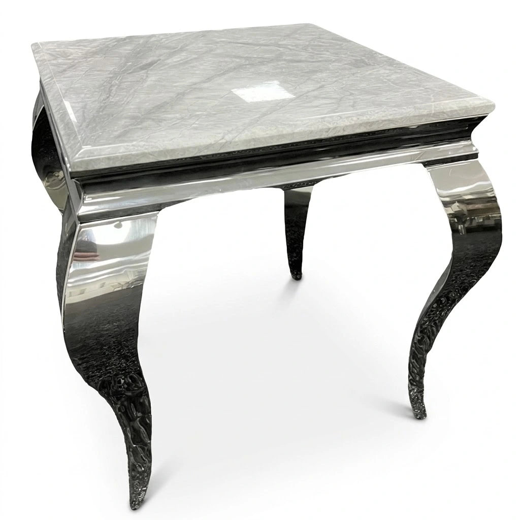 Lewis 50cm lamp table with white marble top and chrome frame | Solid Furniture UK