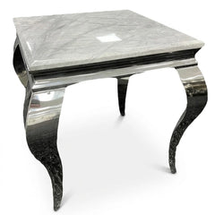 Lewis 50cm lamp table with white marble top and chrome frame | Solid Furniture UK