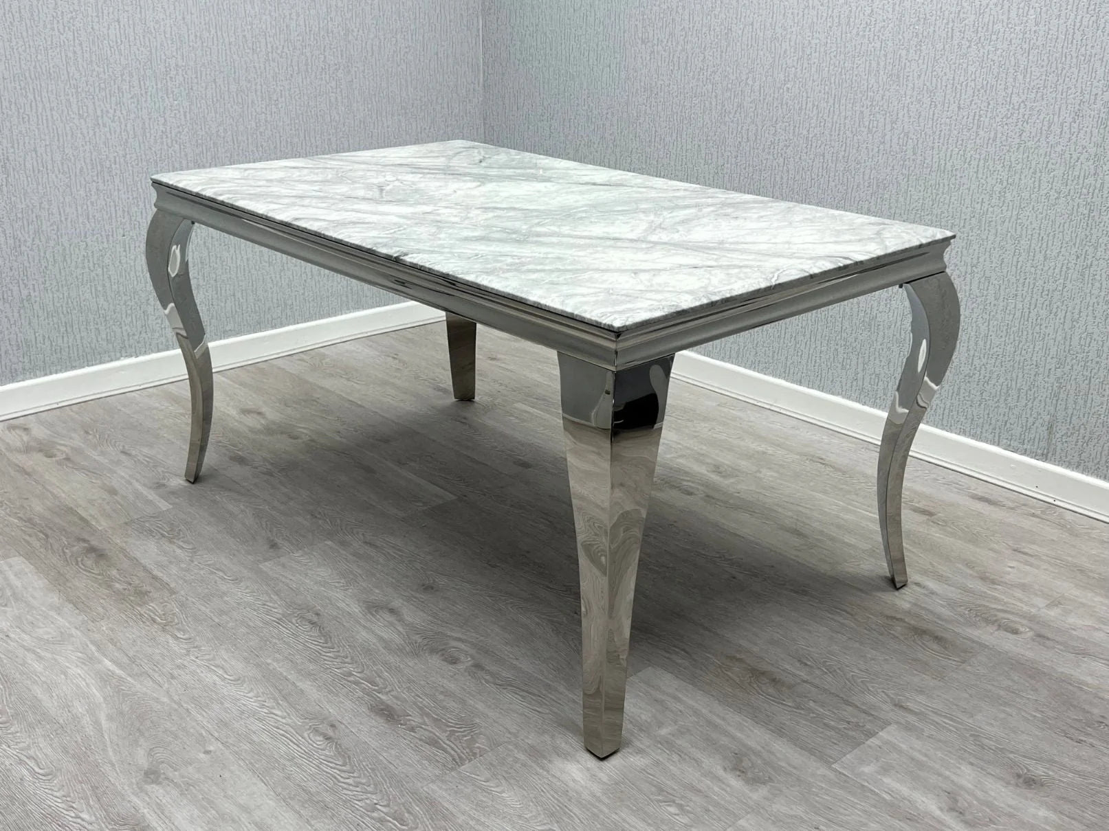 Lewis Chrome Marble Dining Table 1.6m – main view from Solid Furniture UK