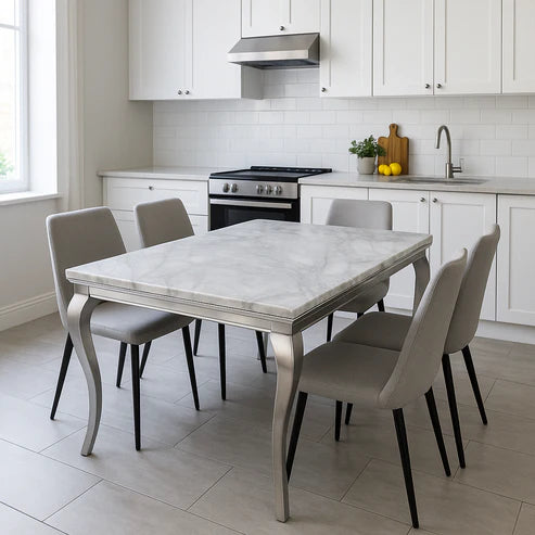 Lewis Chrome Marble Dining Table 2m – main view from Solid Furniture UK