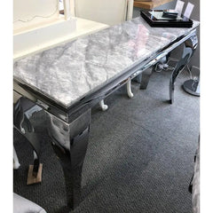 Lewis 1.2m console table with elegant top and polished chrome frame shown in a main view, Solid Furniture UK