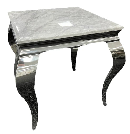 Lewis lamp table main view with marble-effect top and polished chrome frame, Solid Furniture UK
