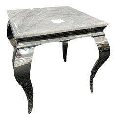 Lewis lamp table main view with marble-effect top and polished chrome frame, Solid Furniture UK
