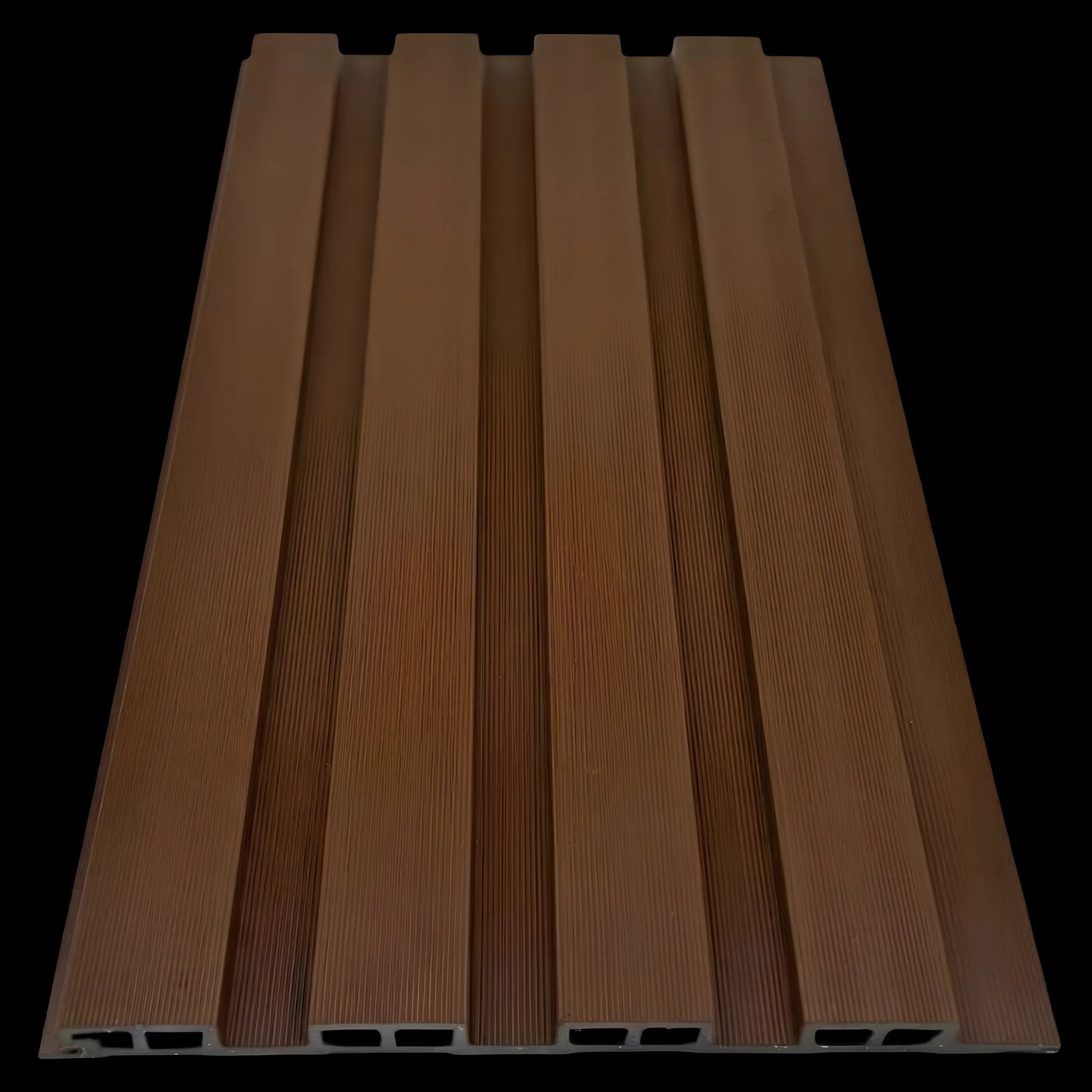 Light brown seamless WPC outdoor wall cladding 16×240cm pack of 12 with a detailed slatted finish by Solid Furniture UK