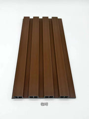 Front view of light brown WPC outdoor wall panel 180cm and 290cm in the UK by Solid Furniture LTD, displaying clean structured slat design and modern finish