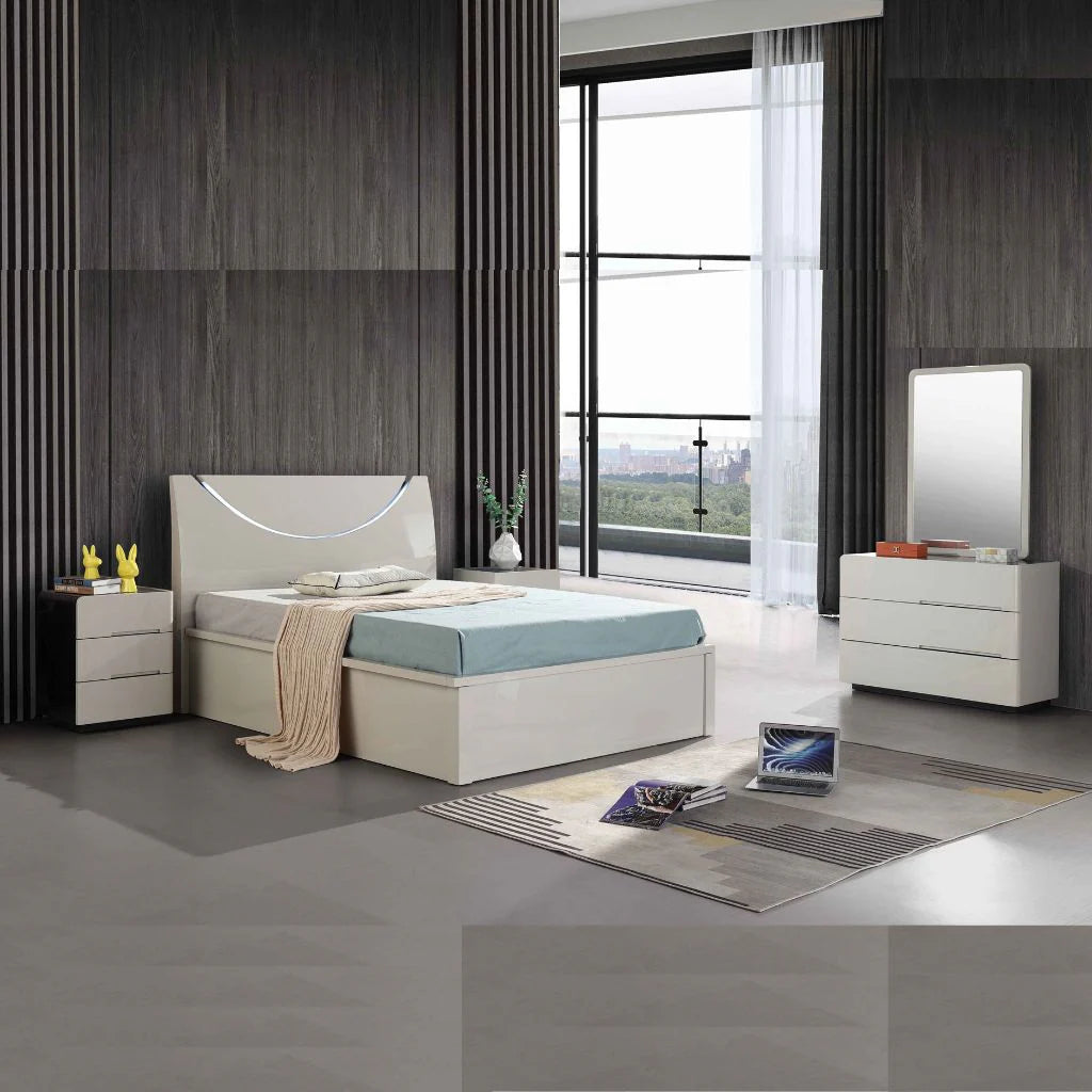 Light Grey High Gloss Half Moon ottoman bed frame main view by Solid Furniture UK
