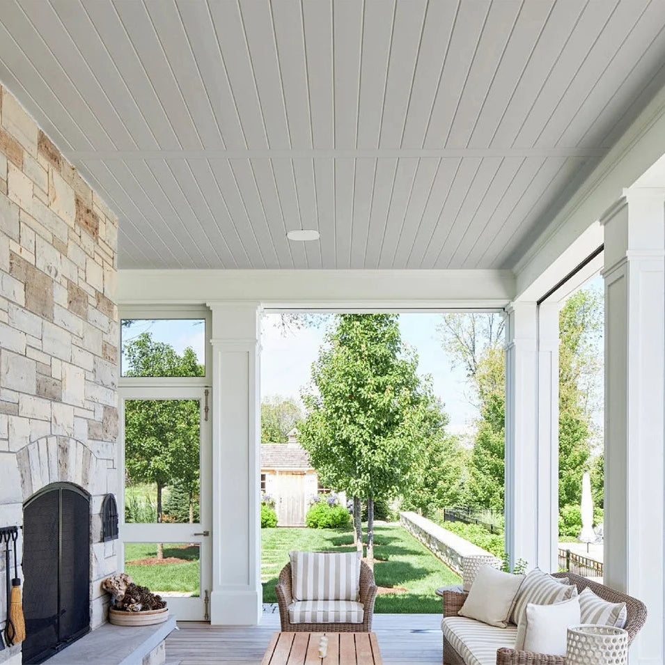 Light Grey WPC ceiling panels installed outdoors – Solid Furniture UK
