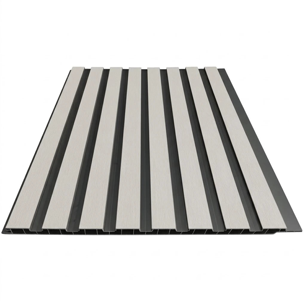 Light grey WPC slatted wall panel 30x240cm – Solid Furniture UK