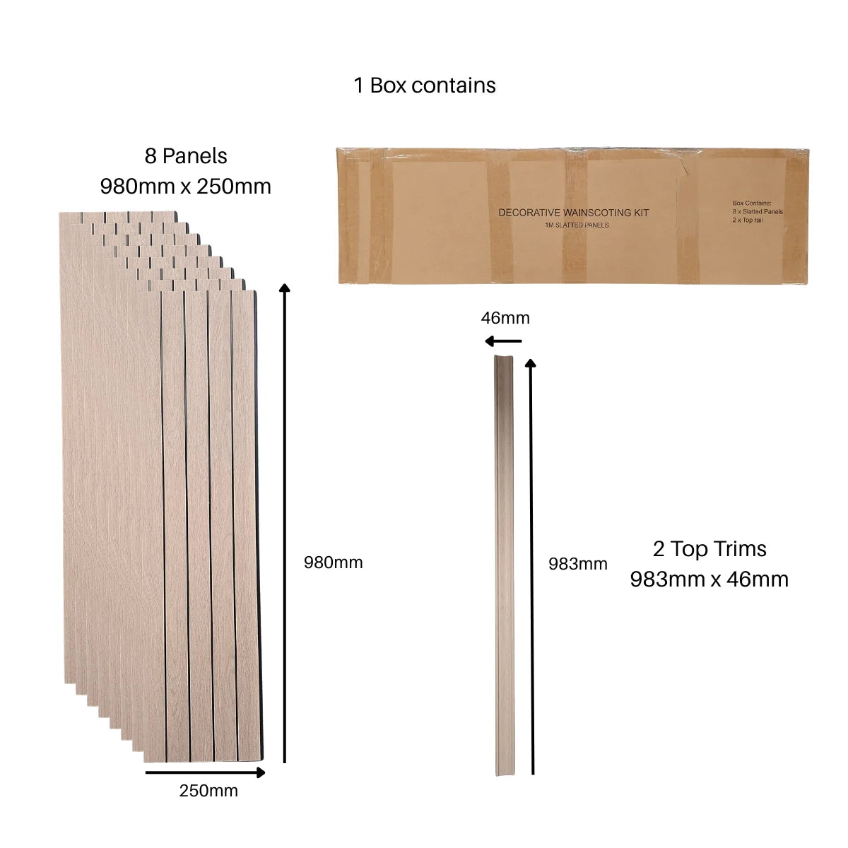Light oak wainscoting wall panel showing panel dimensions by Solid Furniture UK