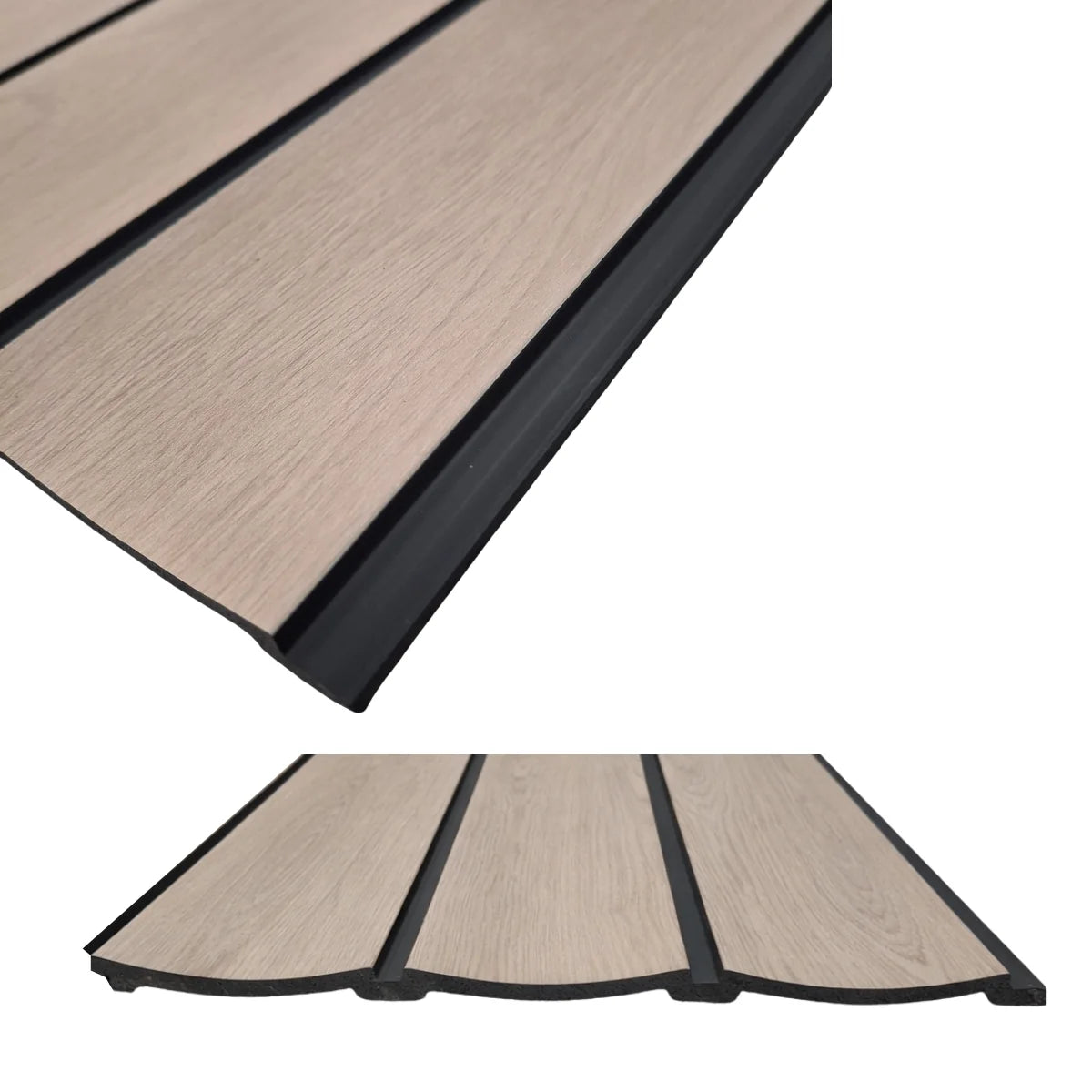 Angled view of Light Oak Wave decorative wall panel
